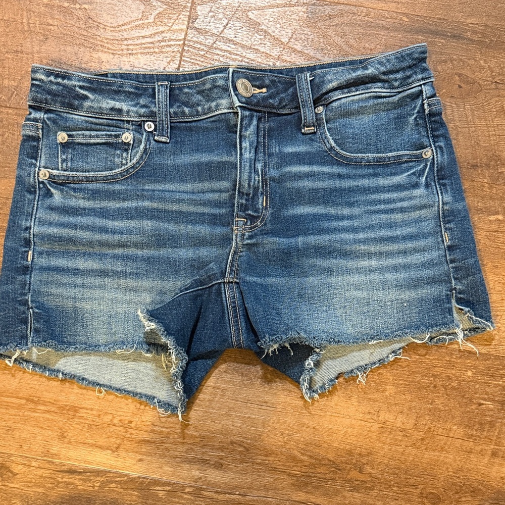 American Eagle Outfitters Dark Blue Midi Jean Shorts